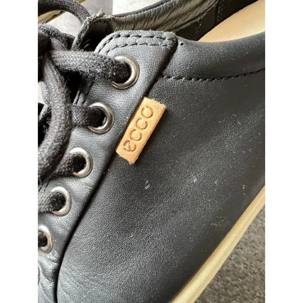 Ecco Womens Soft7 Sneaker Size 39 8.5 Black Leather Lace Up Comfy Shoe Trainer